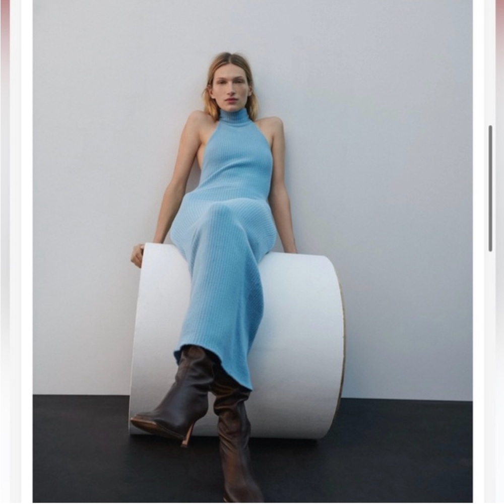 Zara Blue Halter Knit Dress